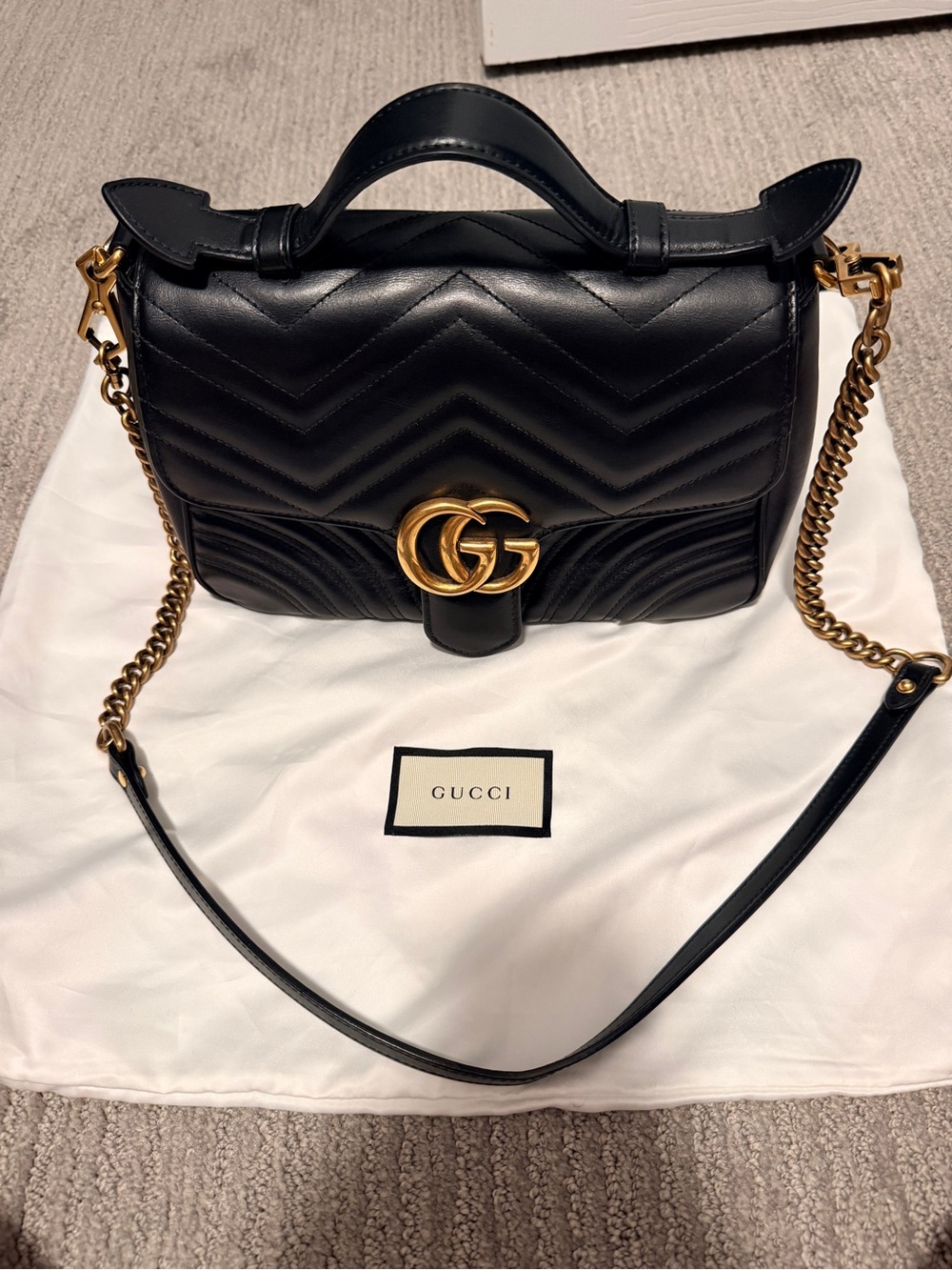 Gucci Black Medium Marmont Shoulder Bag with Gold Hardware